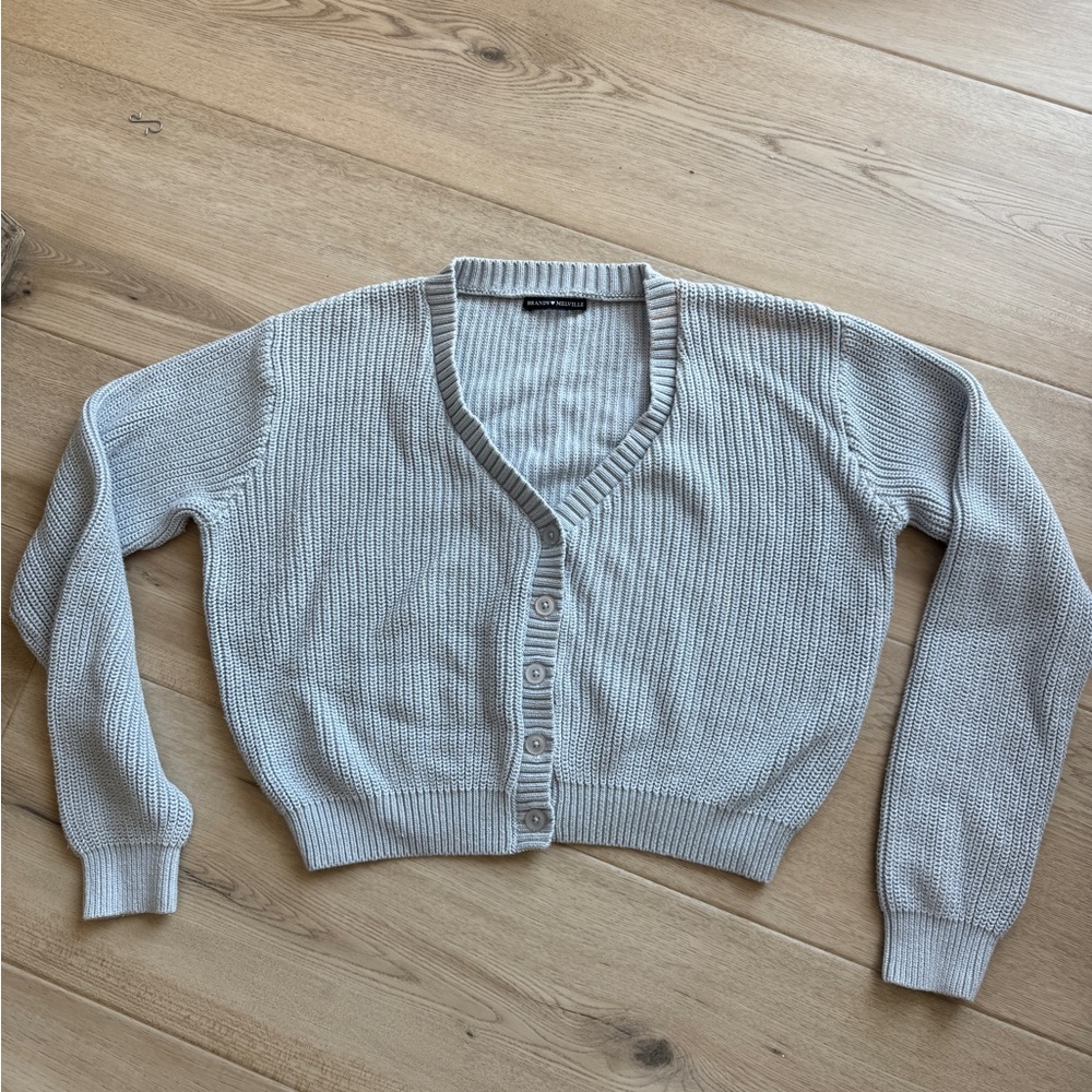 Brandy Melville Light Gray V‑Neck Button Cardigan
